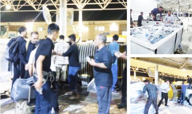 خدمات رسانی به زوار اباعبدالله (ع) مداوم است؛ توزیع، خنک سازی آب توسط شرکت آب منطقه‌ای ایلام در مرز مهران